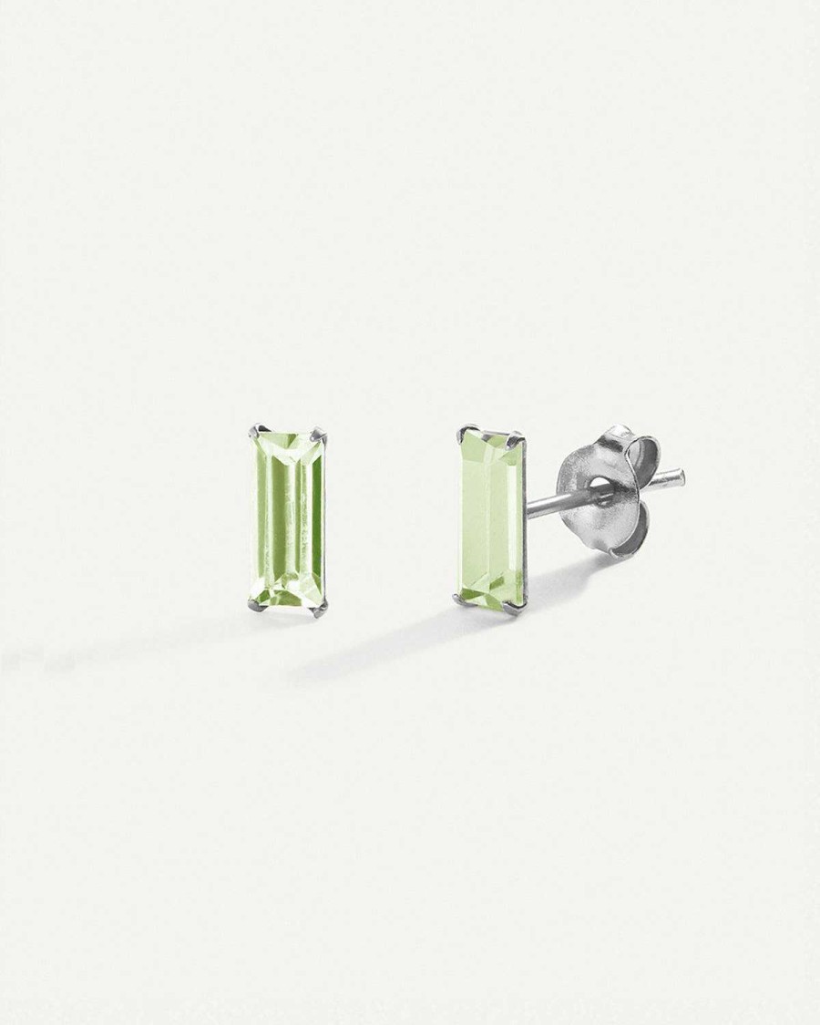 Hot Pendientes Baguette Green Silver